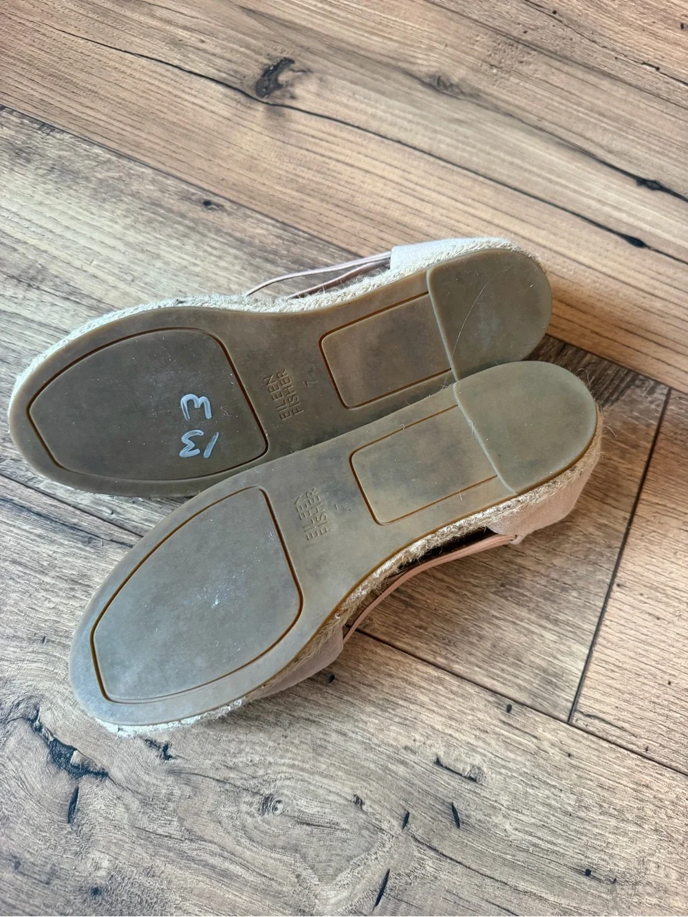 Eileen Fisher Blush Nude Suede Metallic stripe Espadrille Flats 7 strappy ballet